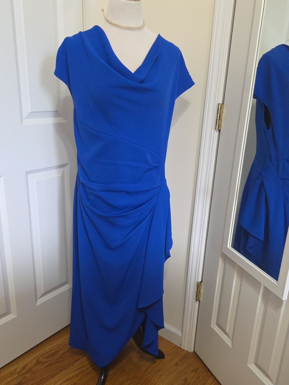 Elegant Cobalt Blue Draped Midi Dress